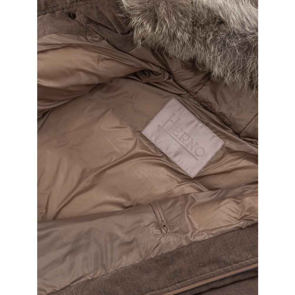 Herno Lange bomberjack met afneembare bontkraag Brown Heren