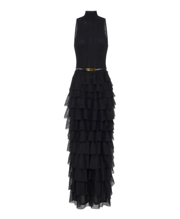 robe-de-soiree-noire-cotelee-avec-volants