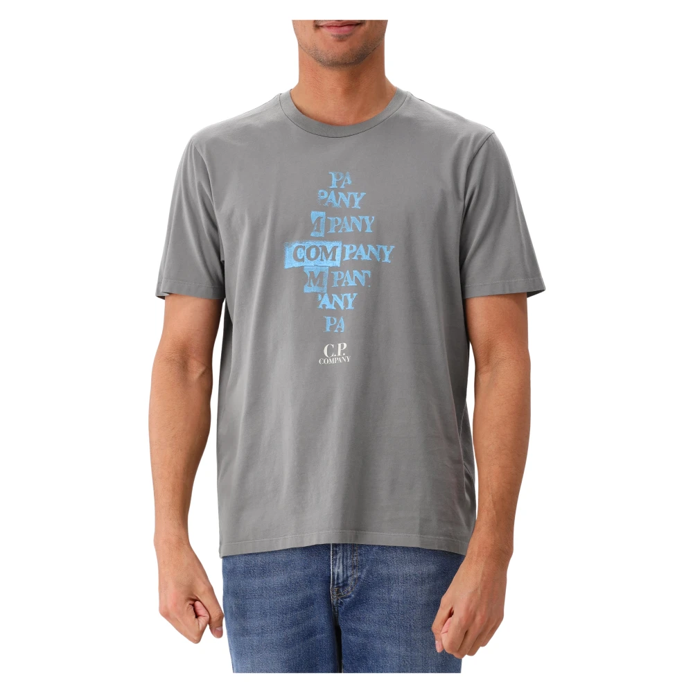 C.p. Company Men's Gray T-Shirts, L, Grey Front Logo T-Shirt