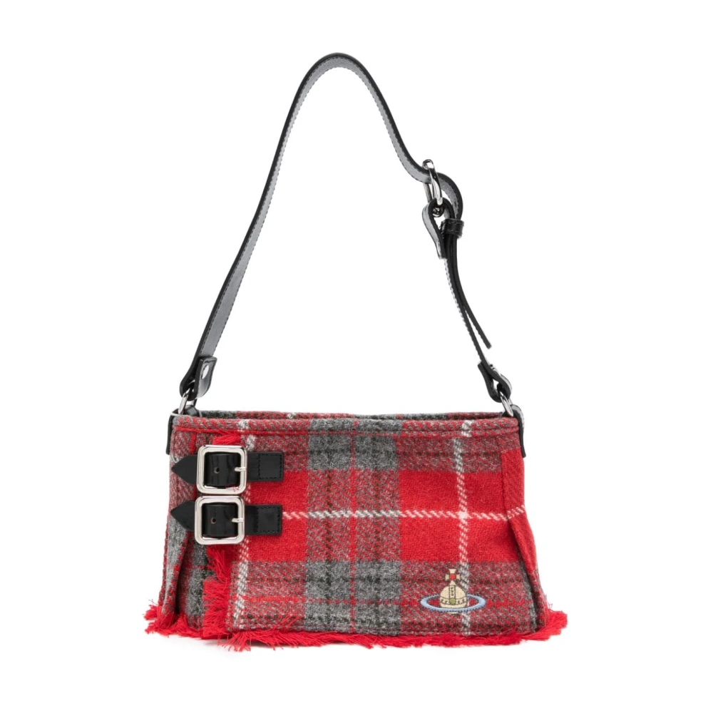 Vivienne Westwood Röd Ull Tartan Handväska med Orb Logo Red, Dam