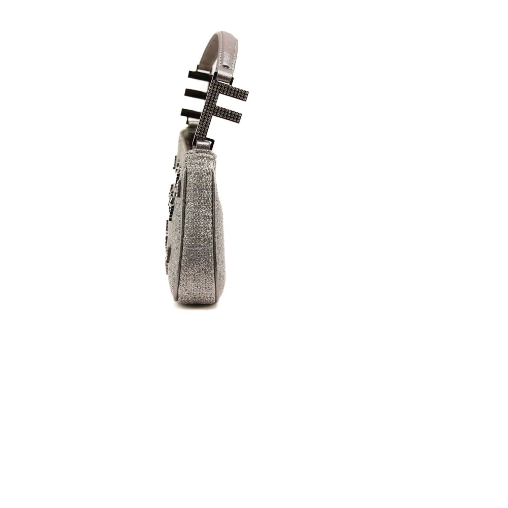 Elisabetta Franchi Elegante Schoudertas met Zilveren Letters en Strass Gray Dames