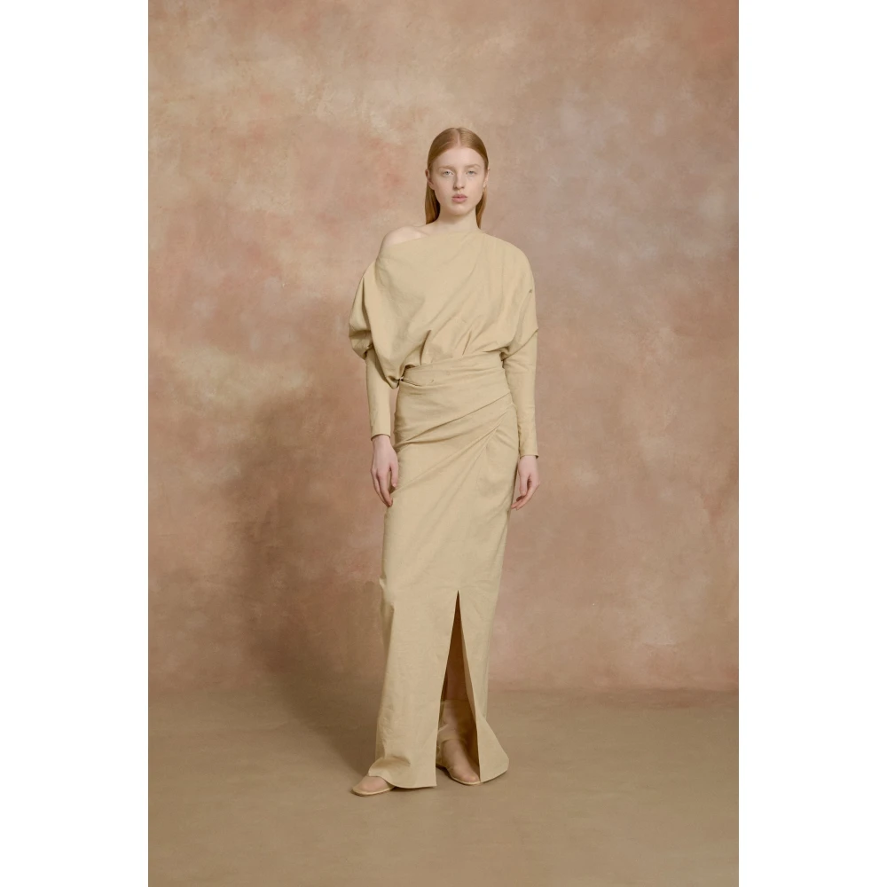 Cortana Mite lang beige jurk Beige Dames