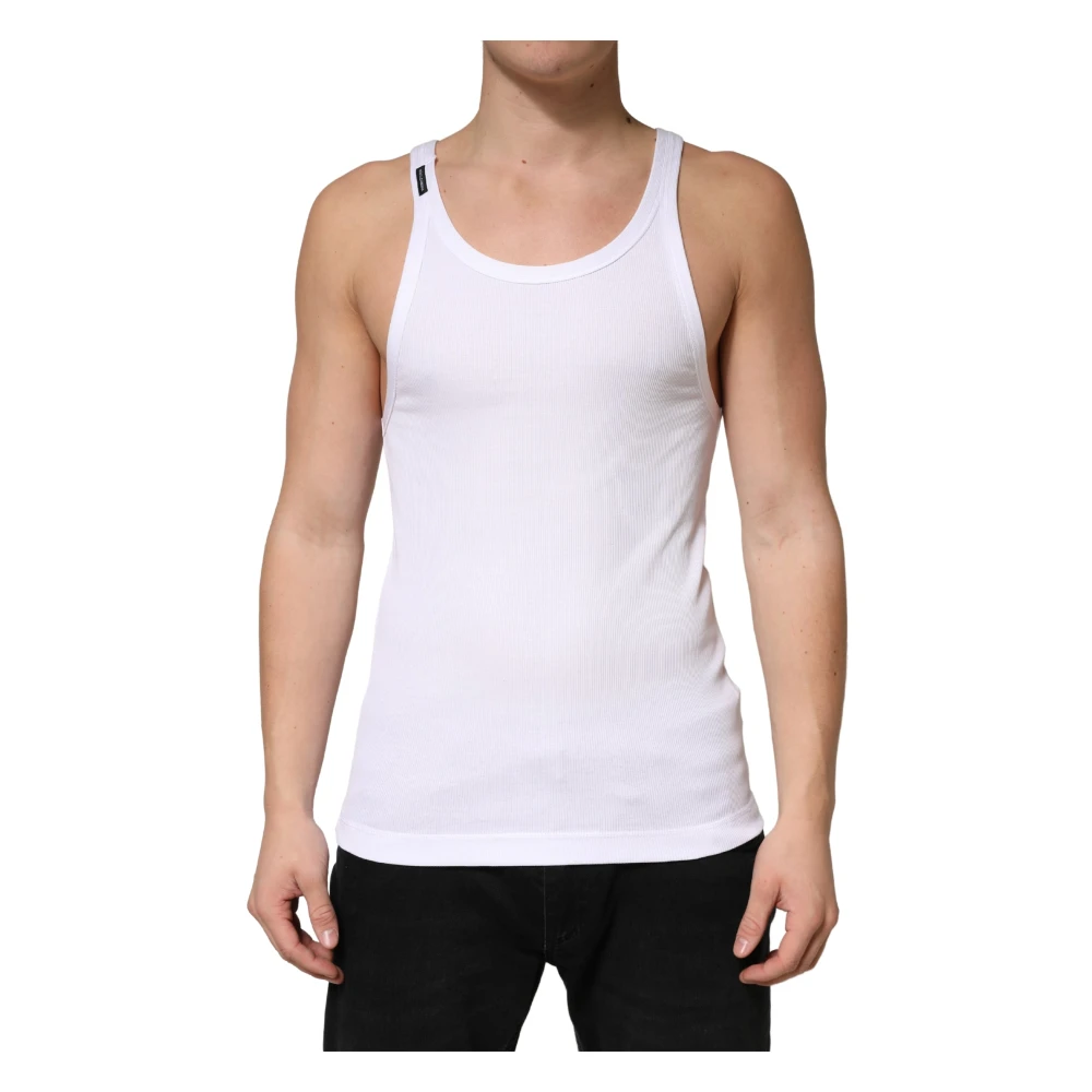 Dolce & Gabbana Men's White Ribbed Cotton Sleeveless Tank Top