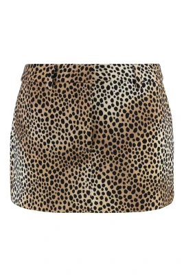 Kort kjol med leopardmönster i stretchcrepe