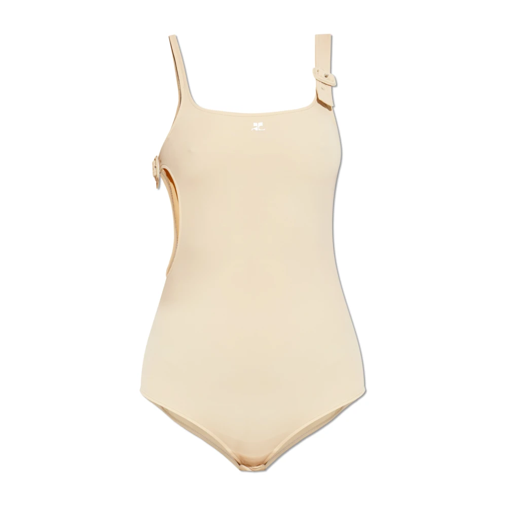 Courrèges Donna Beige Costume Da Bagno Con Fibbia