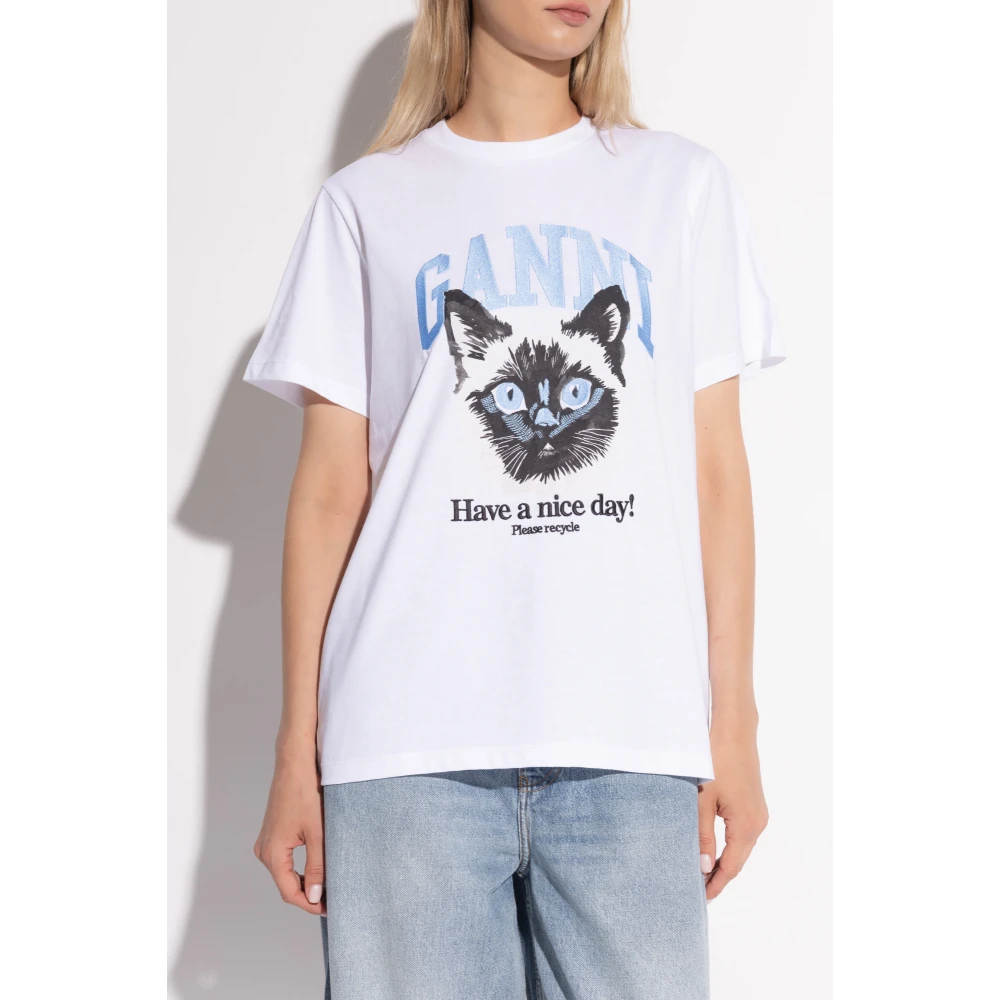 Ganni Logo T-shirt White Dames