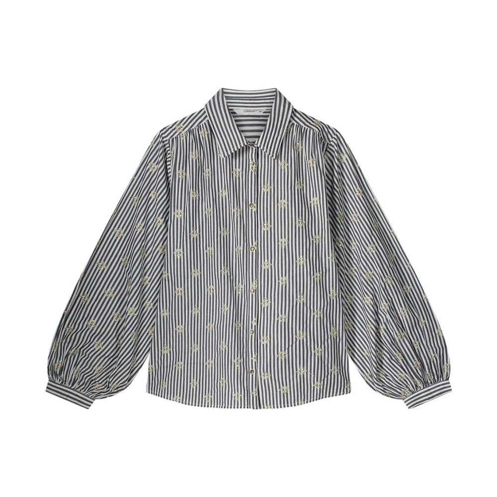 Summum Woman Embrostripe Blouse Lange Mouw Gray Dames