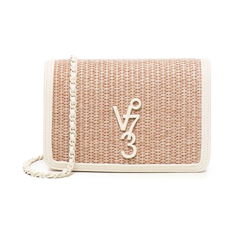 V73 Witte Schoudertas met Leren Band Beige Dames