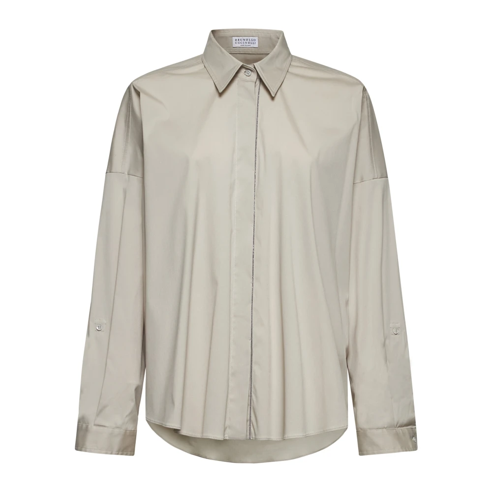 BRUNELLO CUCINELLI Beige Stretch Katoenen Overhemd Beige Dames