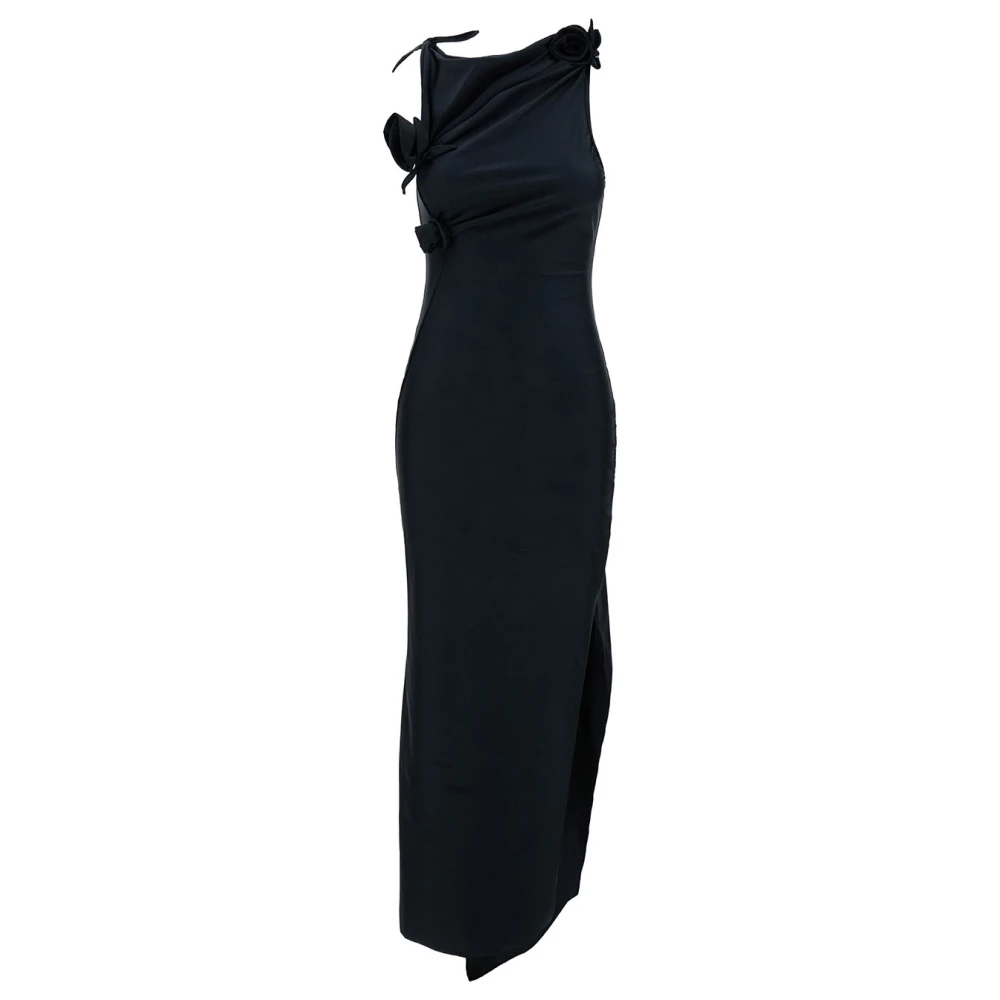 Coperni Women's Black Asymmetric Dress With Roses