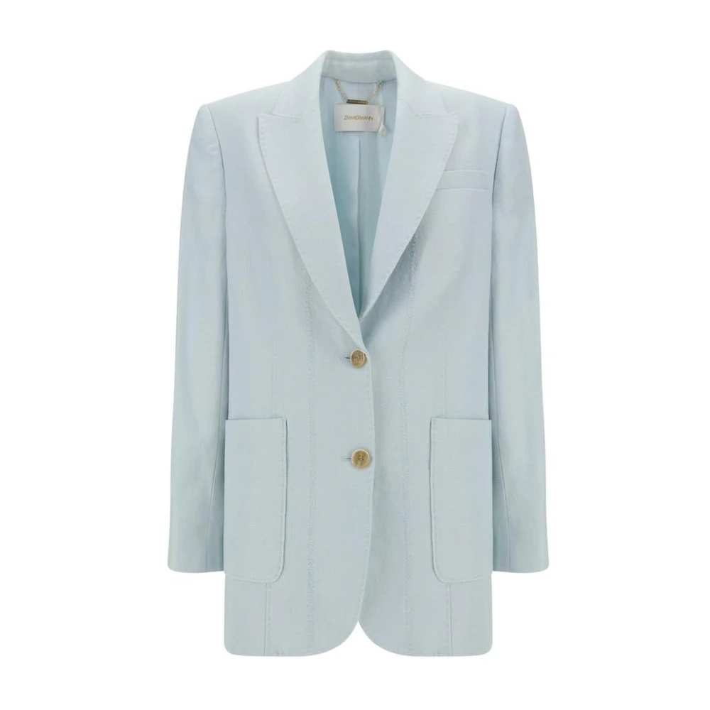 Zimmermann Contrasterende Linnen Blazer Jas met Zakken Blue Dames