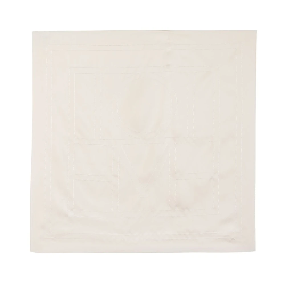 Totême Beige Silk Scarves, Female, One Size, Embroidered Monogram Silk Scarf