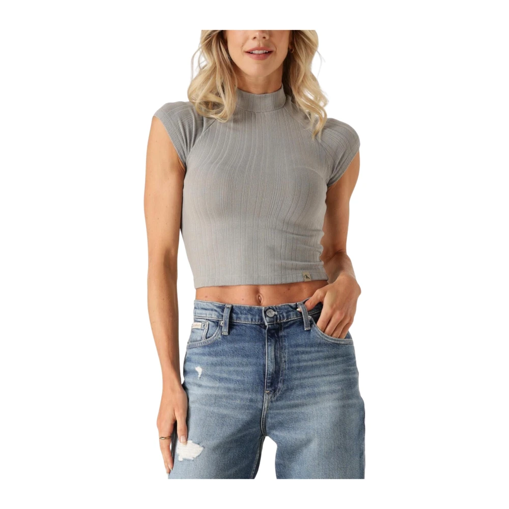 Calvin Klein Rib Mockneck Top Warm Texture Beige Dames