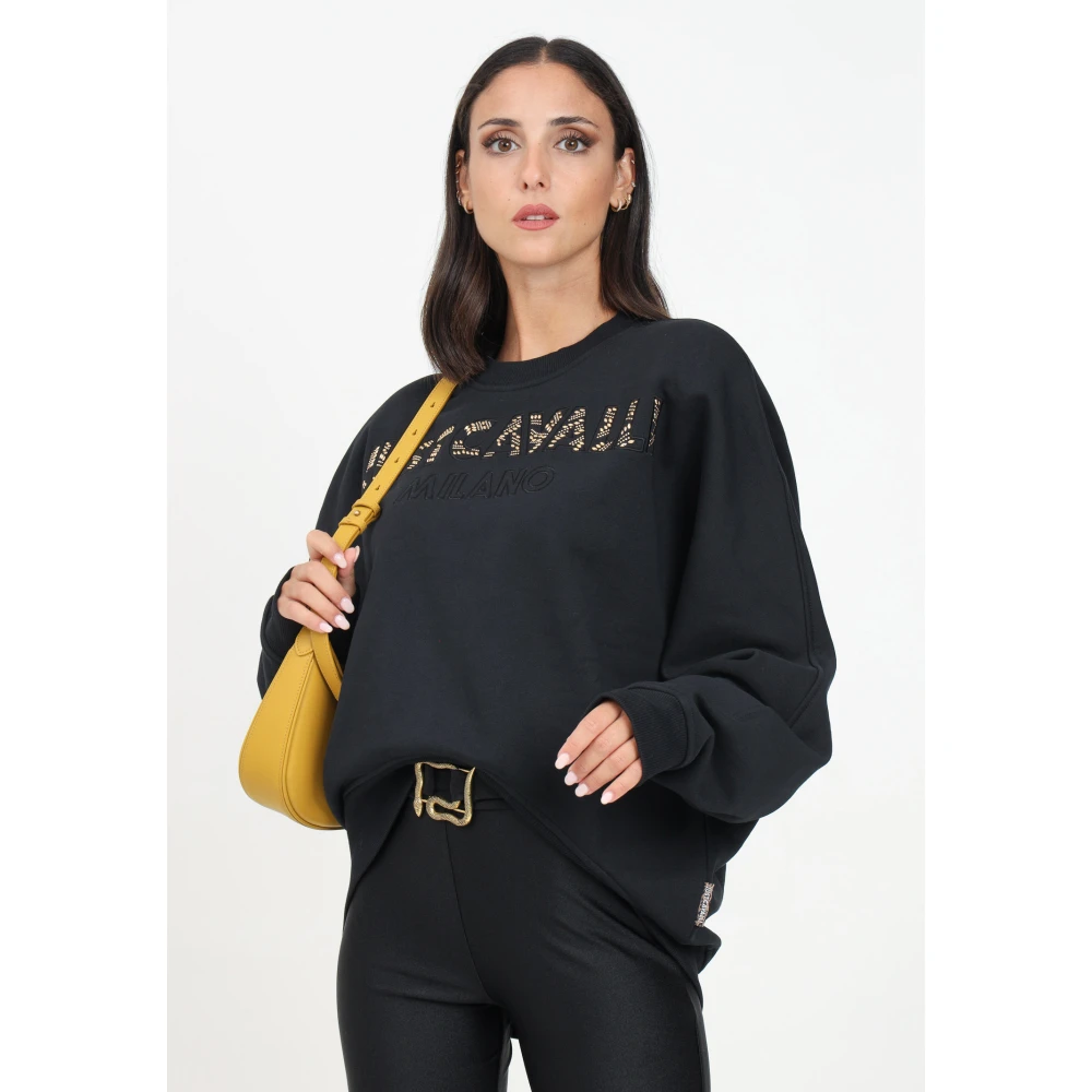 Just Cavalli Zwart Crew Neck Sweatshirt met Studded Logo Black Dames