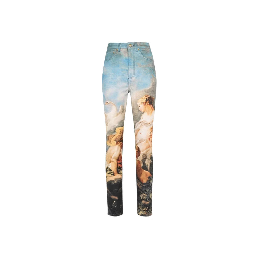 Roberto Cavalli Slim-Fit Jeans met Wild Leda Print Blue Dames