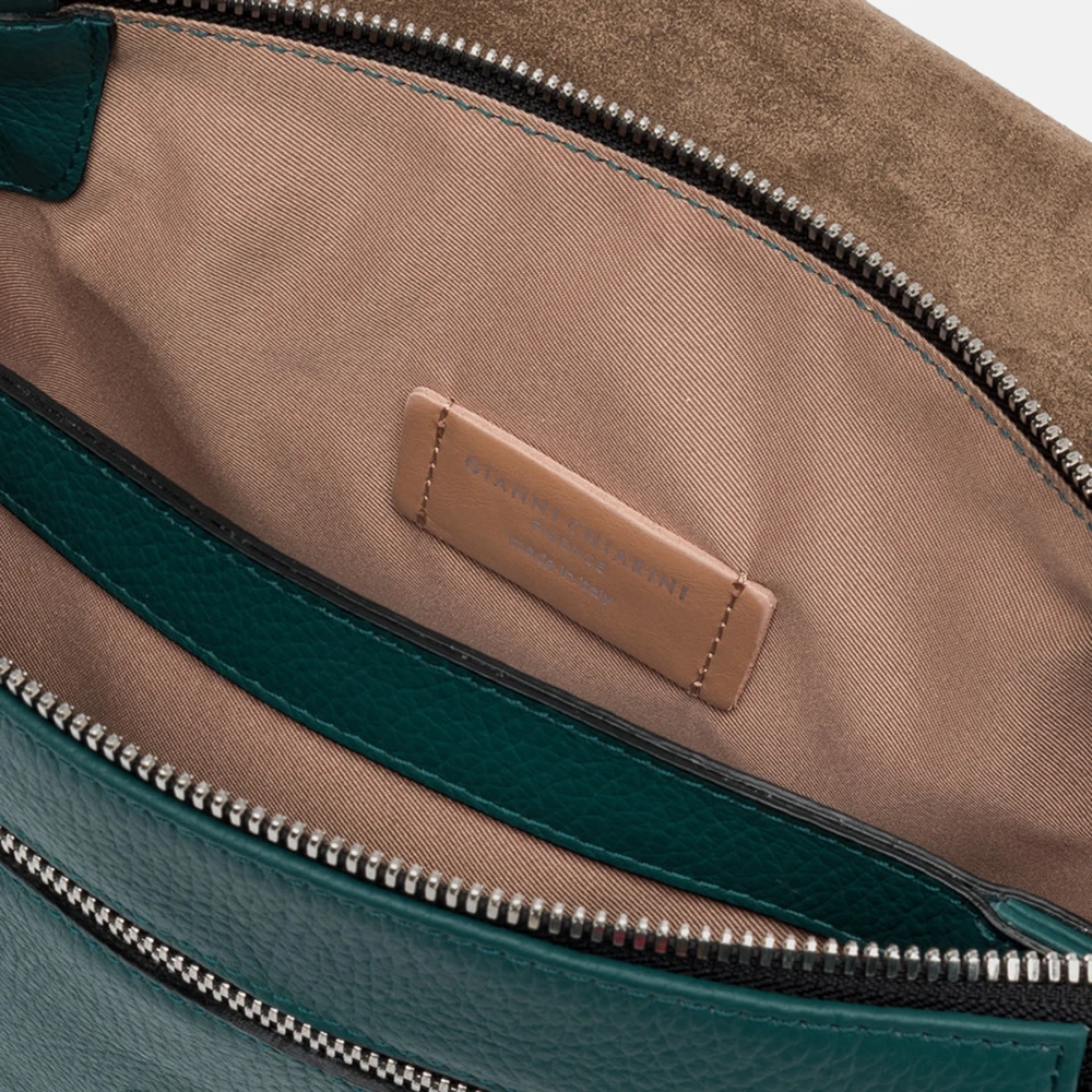 Gianni Chiarini Groene leren schoudertas met twee zakken Green Dames