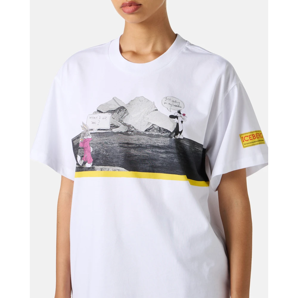 Iceberg Wit regular-fit T-shirt van kleding geverfd katoenen jersey met cupro stofinzetten White Dames