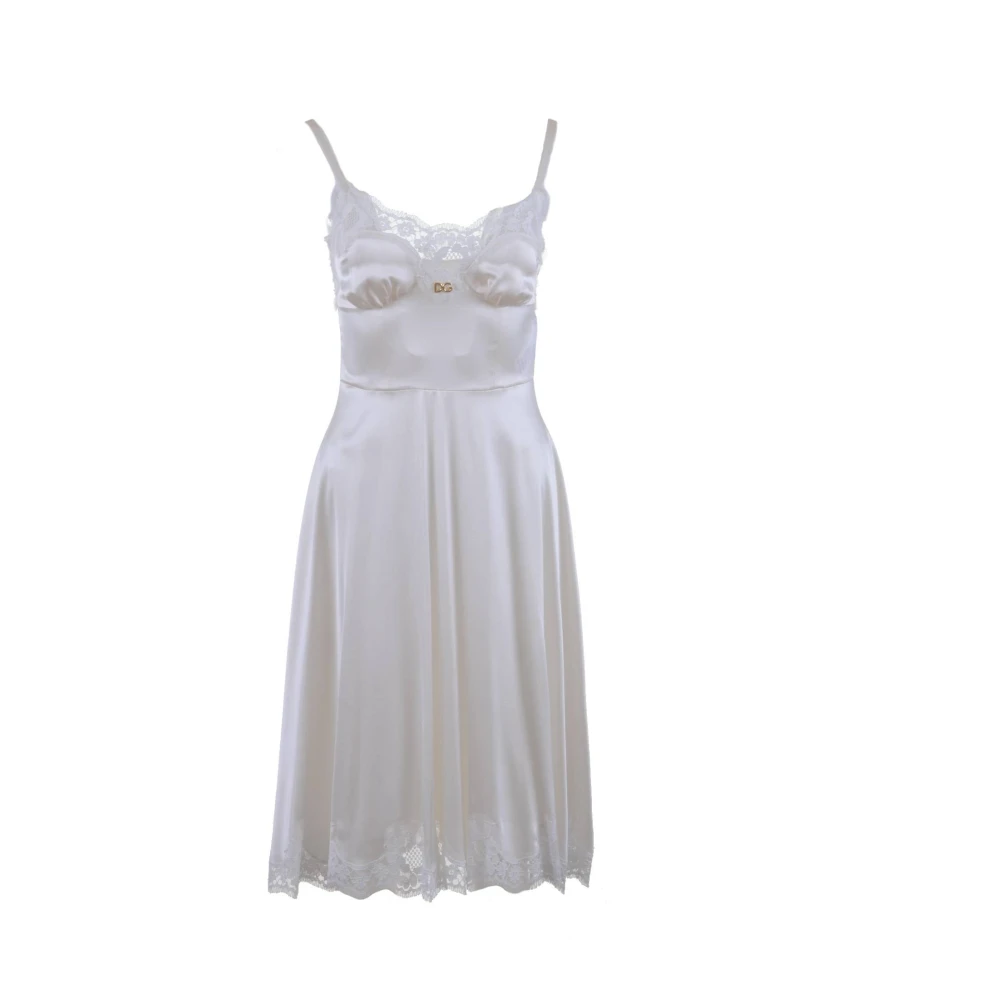 Dolce & Gabbana Kanten Halflange Jurk voor Vrouwen White Dames