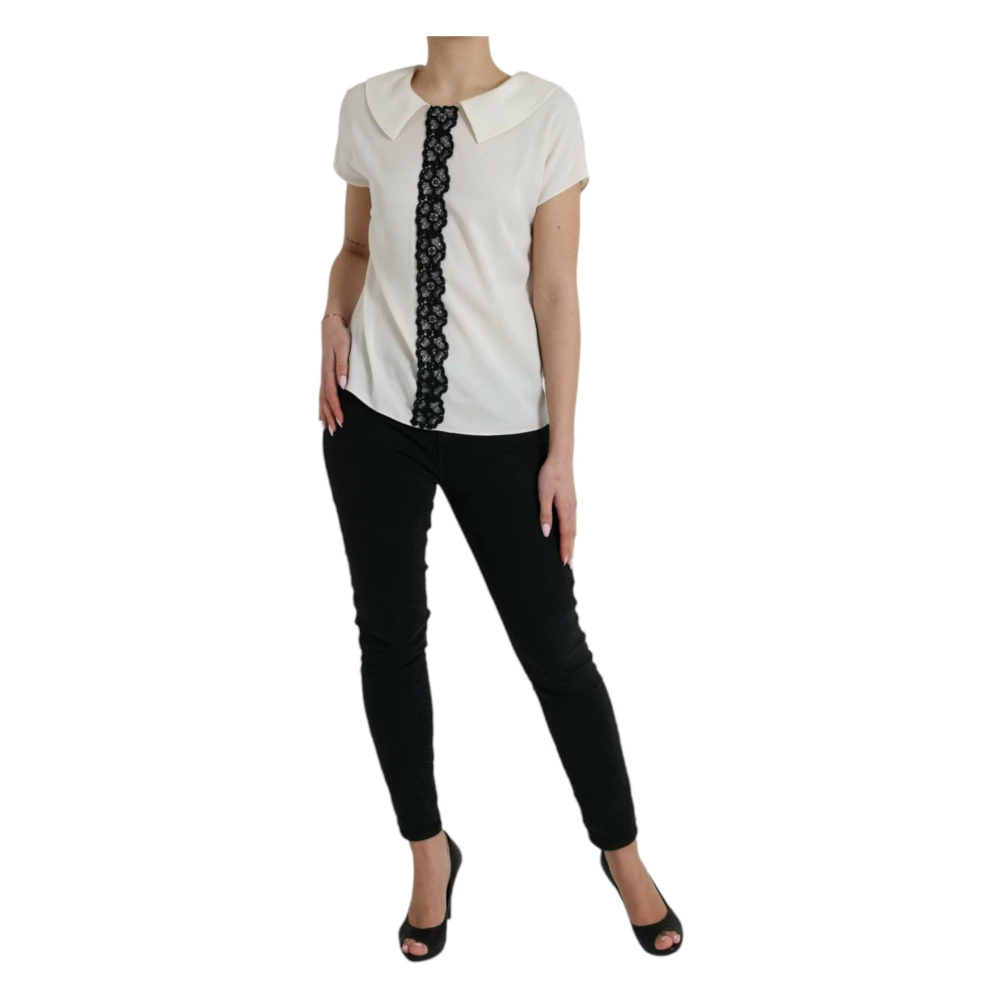 Dolce & Gabbana Elegante Off-White Zijden Kant Blouse White Dames