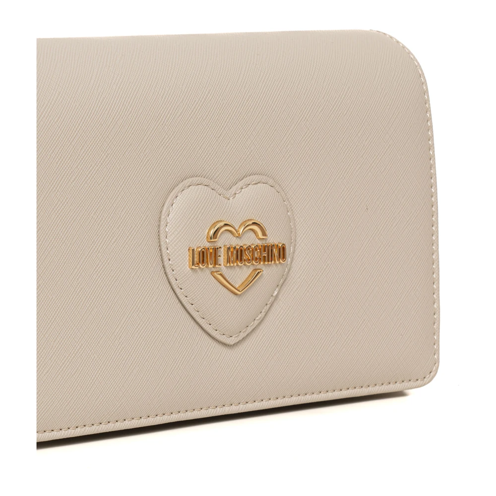 Love Moschino Metalen Ketting Schoudertas met Logo Beige Dames