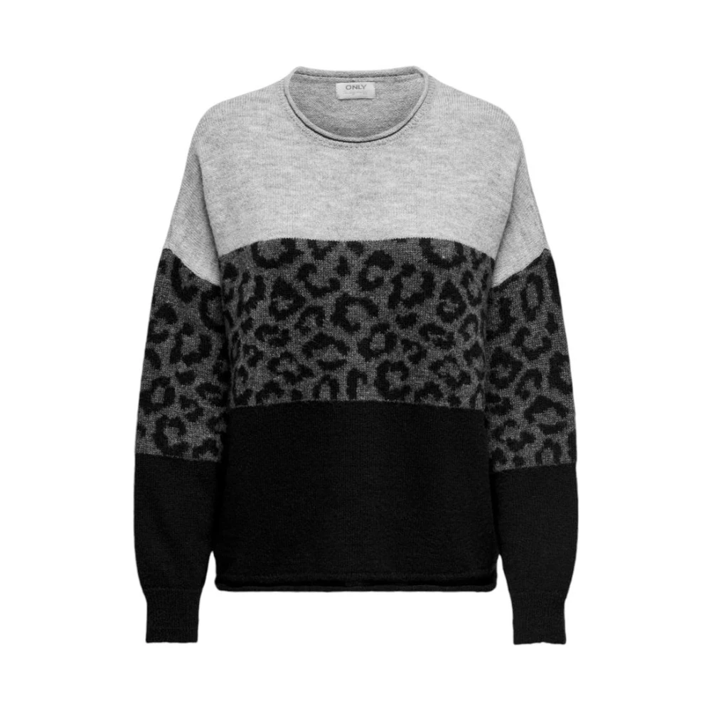 Only Women's Multicolor Leopard Knit Pullover Jumper - Round-Neck Knitwear - L- Knitwear
