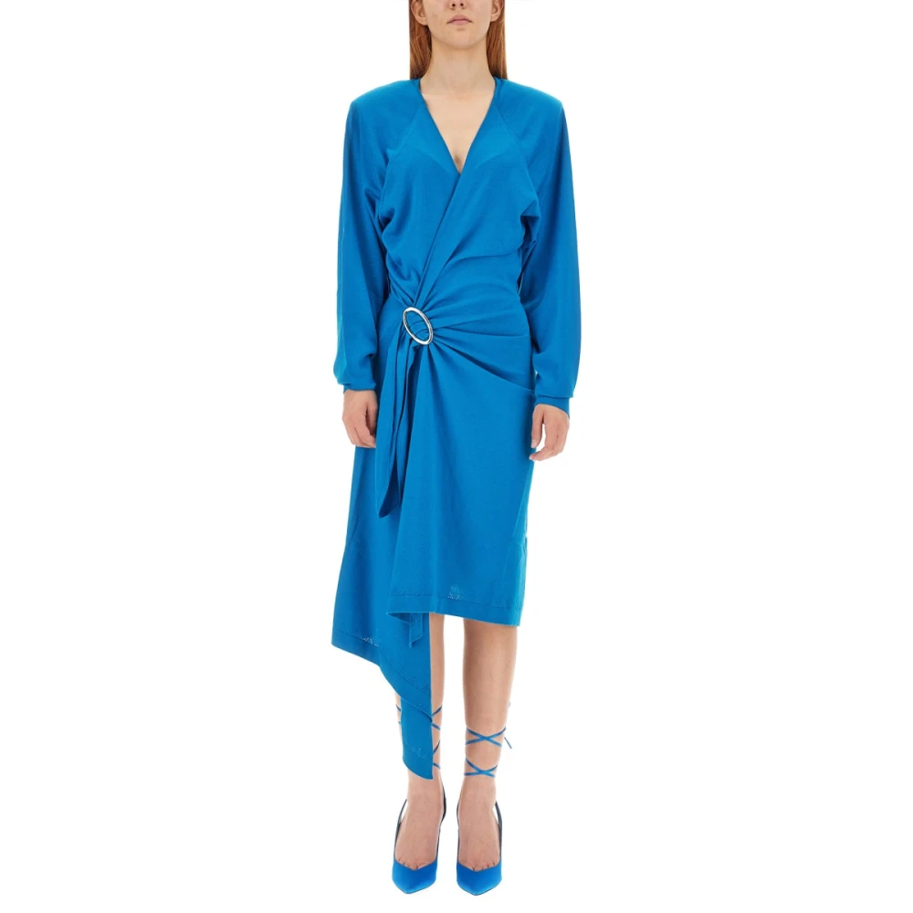 The Attico Wol Midi Jurk Blue Dames