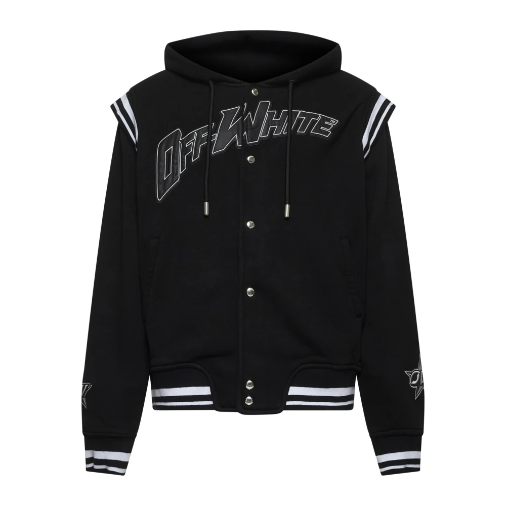 Off White Katoenen hoodie met geribbelde randen Black Heren