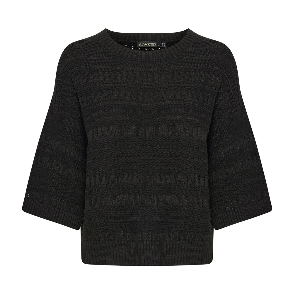 Soaked in Luxury Zwarte Gebreide Trui met ¾ Mouwen Black Dames
