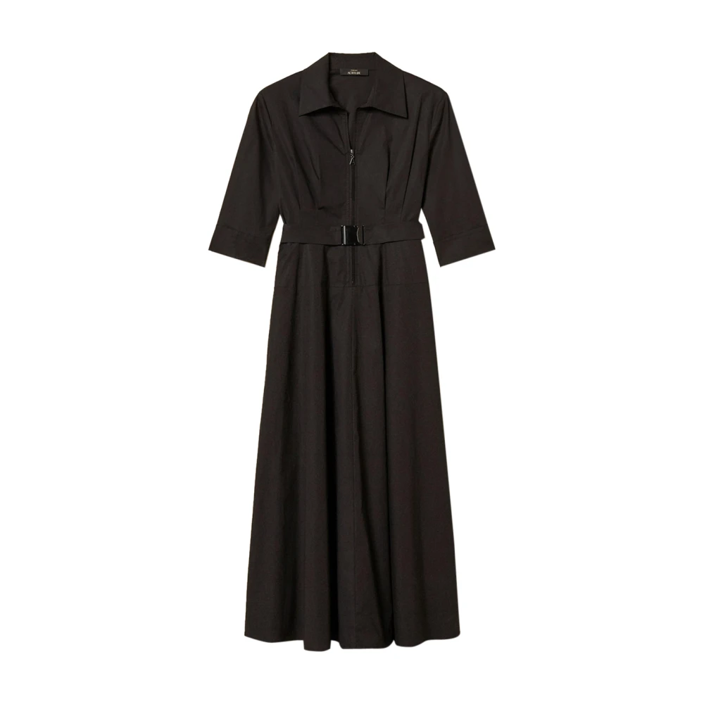 Actitude Women's Black Belted Cotton Poplin Long Dress - Midi Dresses - Xs - Dresses