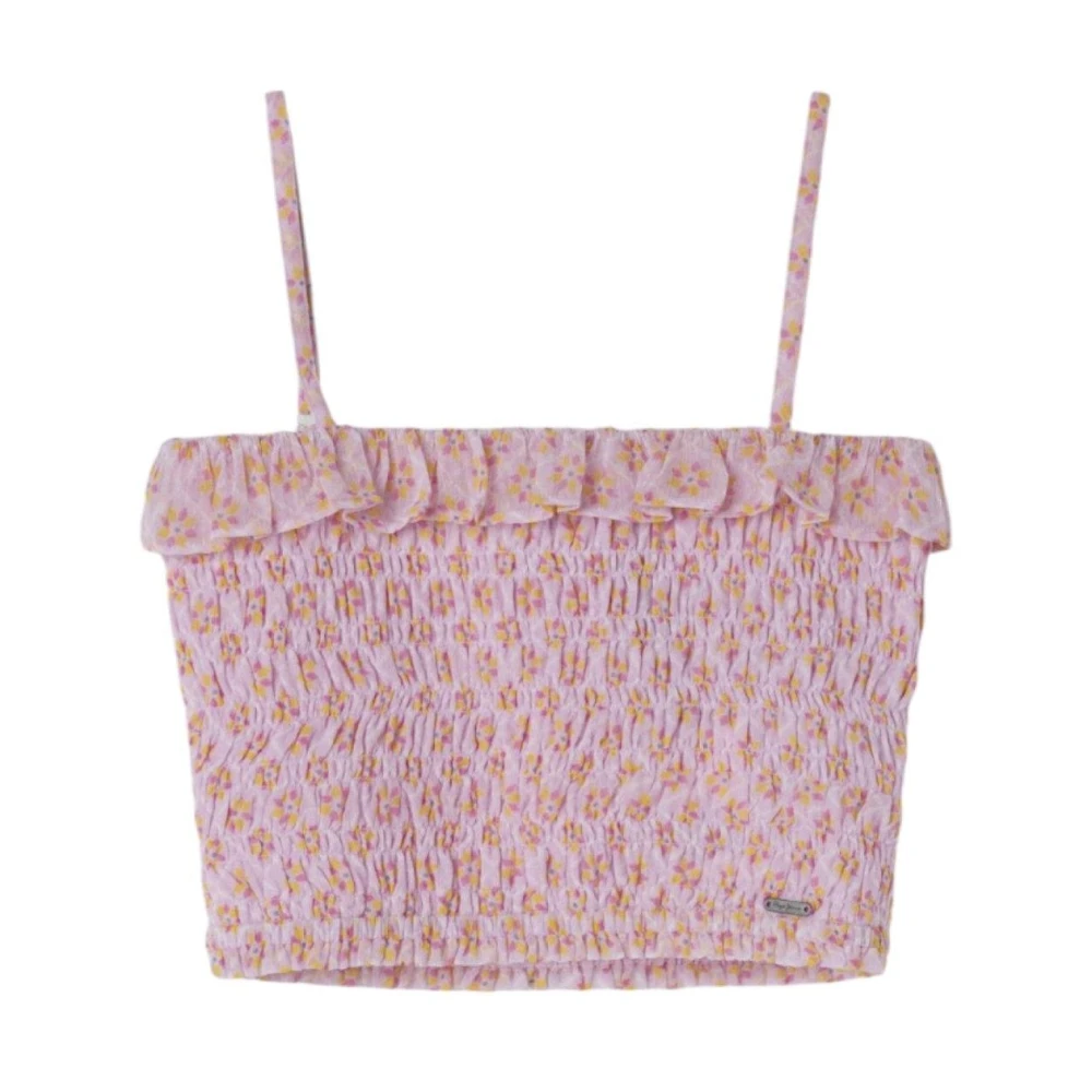 Pepe Jeans Women's Pink Floral Top With Ruffles