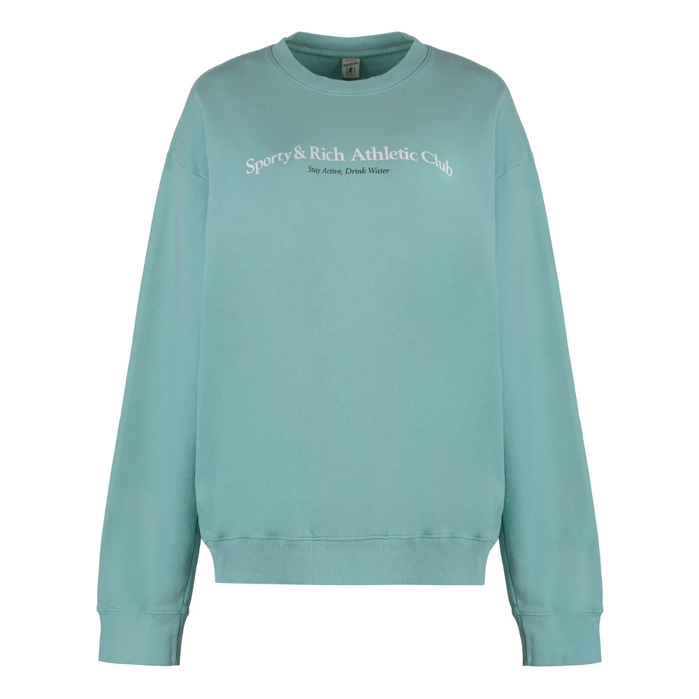 Sporty & Rich Katoenen Crew-Neck Sweatshirt Geribbelde Randen Green Dames