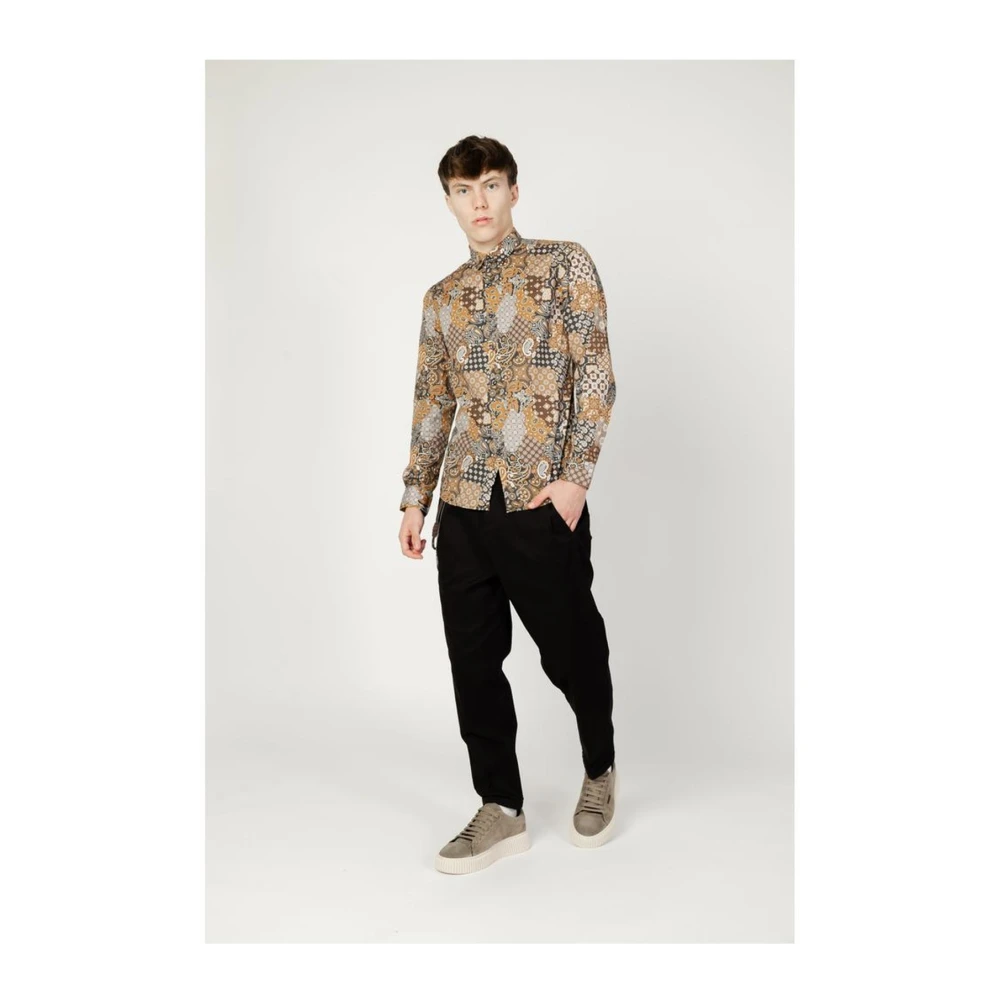 Gianni Lupo Katoenen Lange Mouw Shirt Herfst Winter Collectie Beige Heren