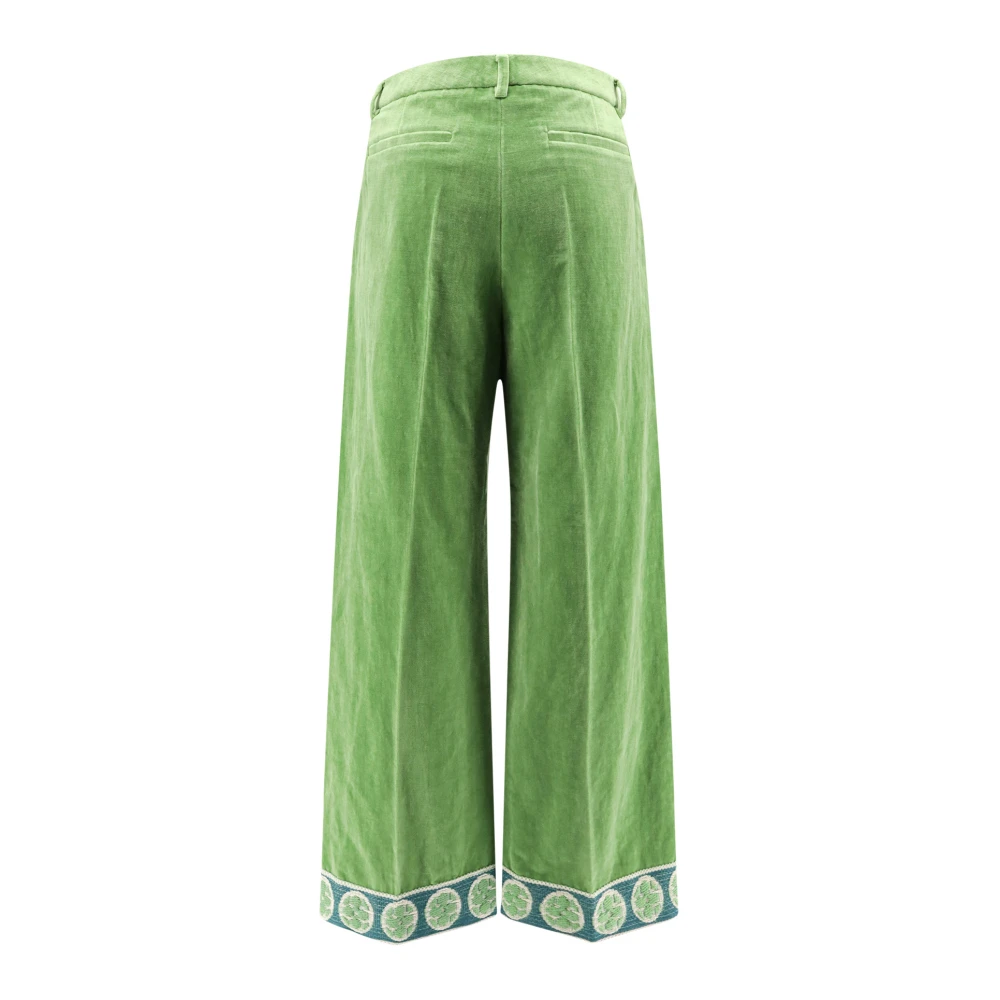 Valentino Gewassen Katoen Linnen Jacquard Broek Green Heren