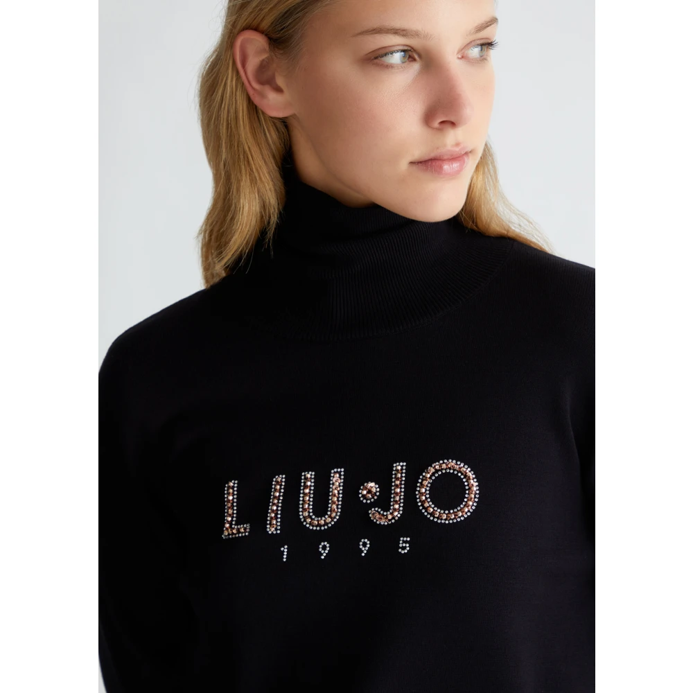 Liu Jo Stijlvol Logo en Strass Sweater Black Dames