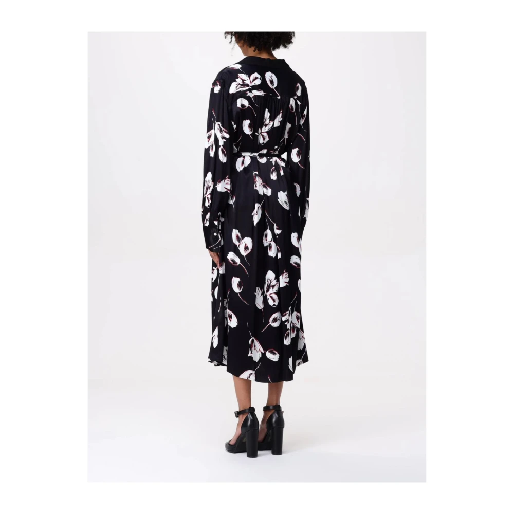 Hugo Boss Bloemen midi jurk met puntkraag Black Dames