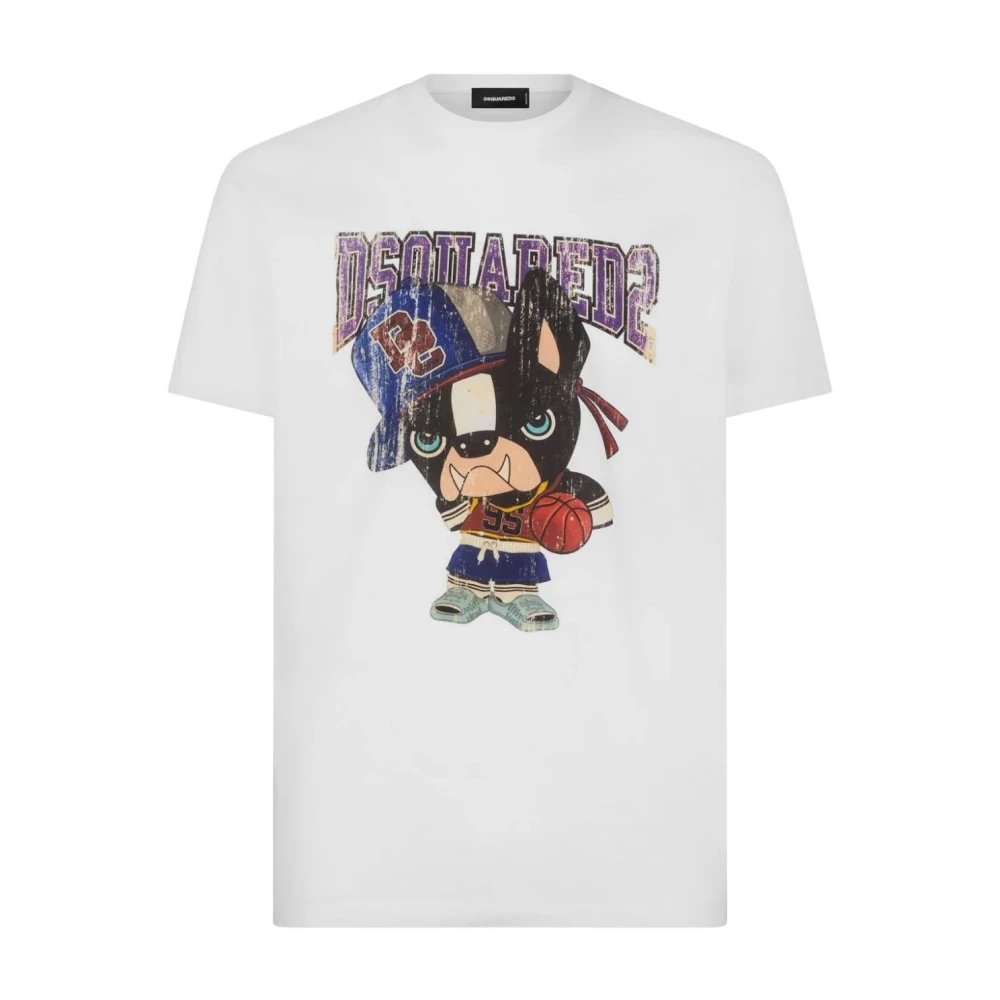 Dsquared2 Cool Fit D2 Hond T-Shirt White Heren