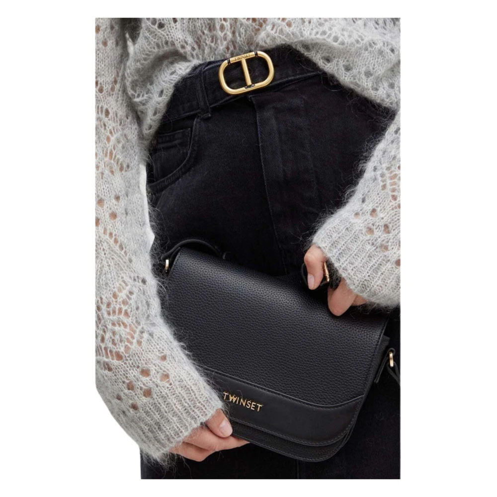 Twinset Zwarte Metalen Logo Schoudertas Black Dames