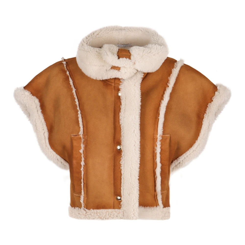 Halfboy Schapenvacht Gevoerde Leren Jas Brown Dames