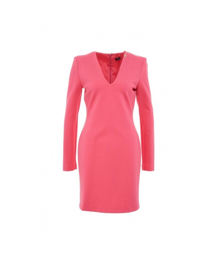 pink-v-neck-zipper-dress