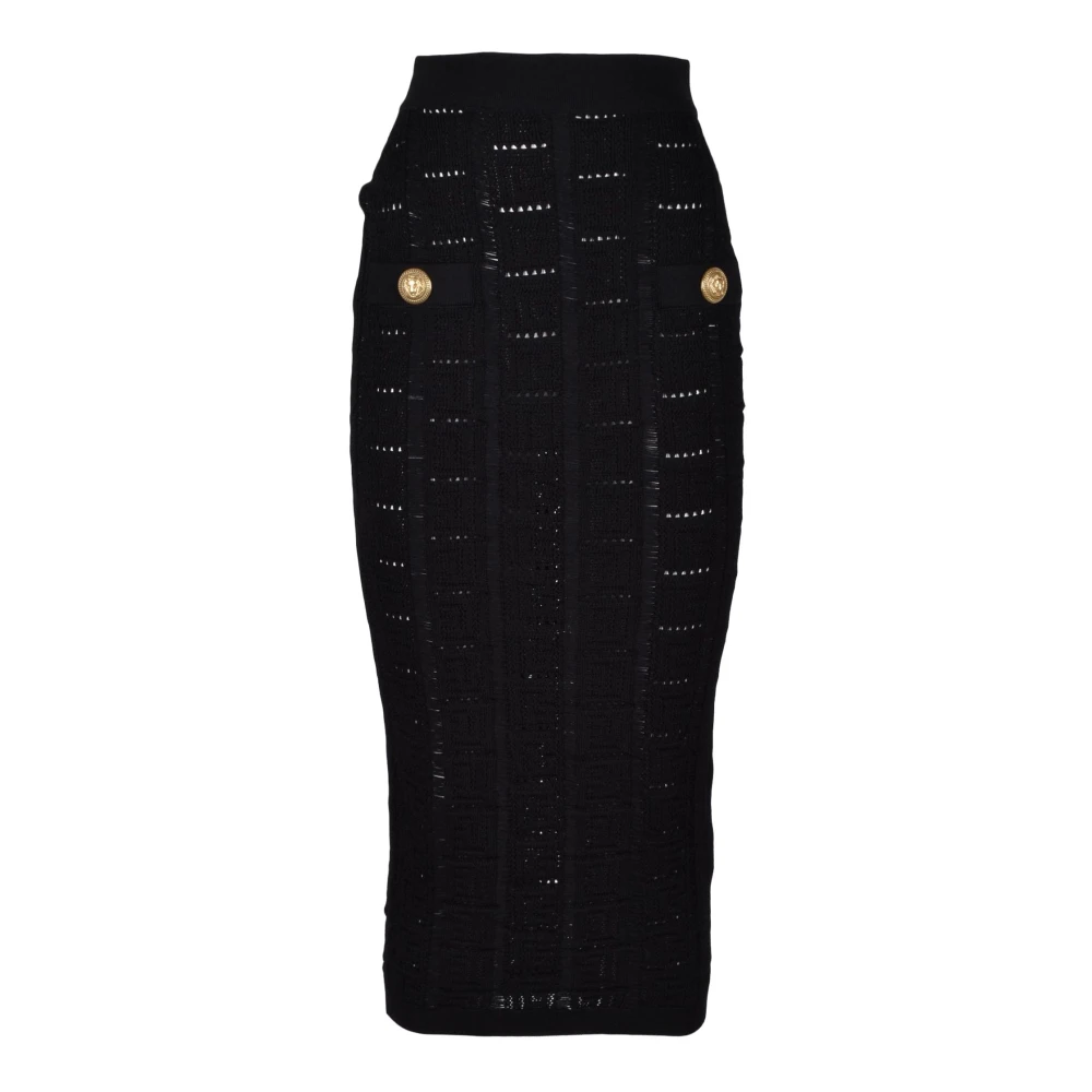 Balmain Elegant Viskos Polyester Kjol Black, Dam