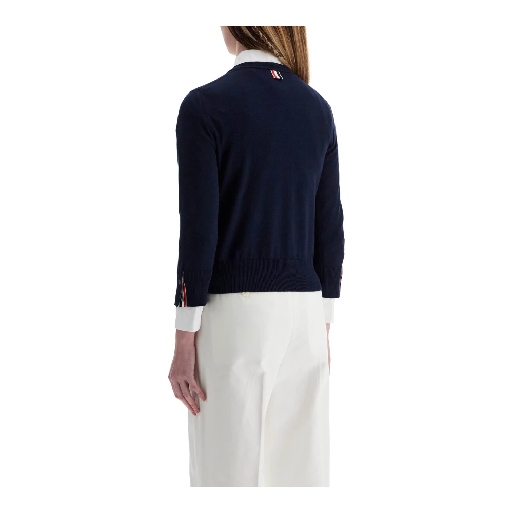 Thom Browne Navy Katoenen Sweatshirt met Crew Neck Blue Dames