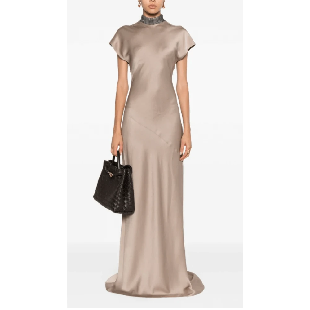 BRUNELLO CUCINELLI Satijnen maxi-jurk met kettingdetail Beige Dames