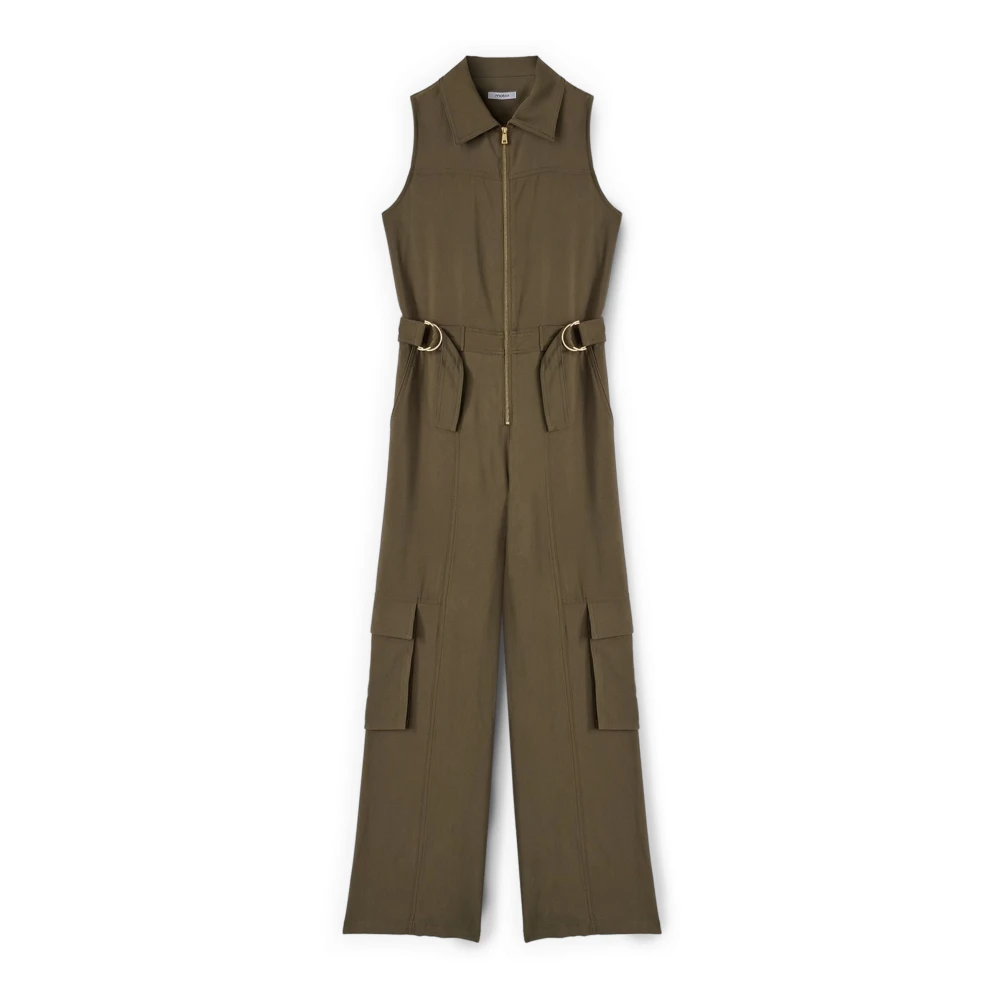 Motivi Vrouw Groente Jumpsuits & Playsuits Dames, Groen, 2XS, Polyester, Lange Jumpsuit Met Cargozakken