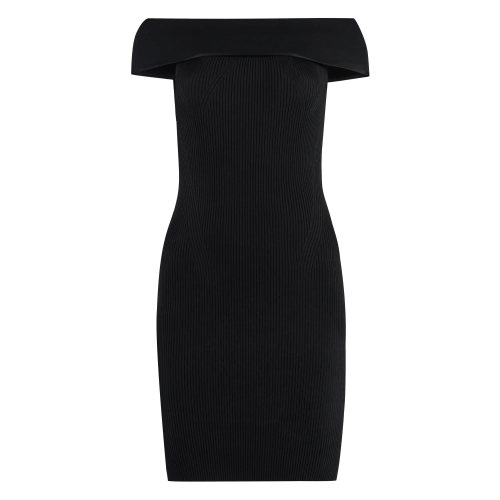 pinko Geribbelde Viscose Jurk Black Dames