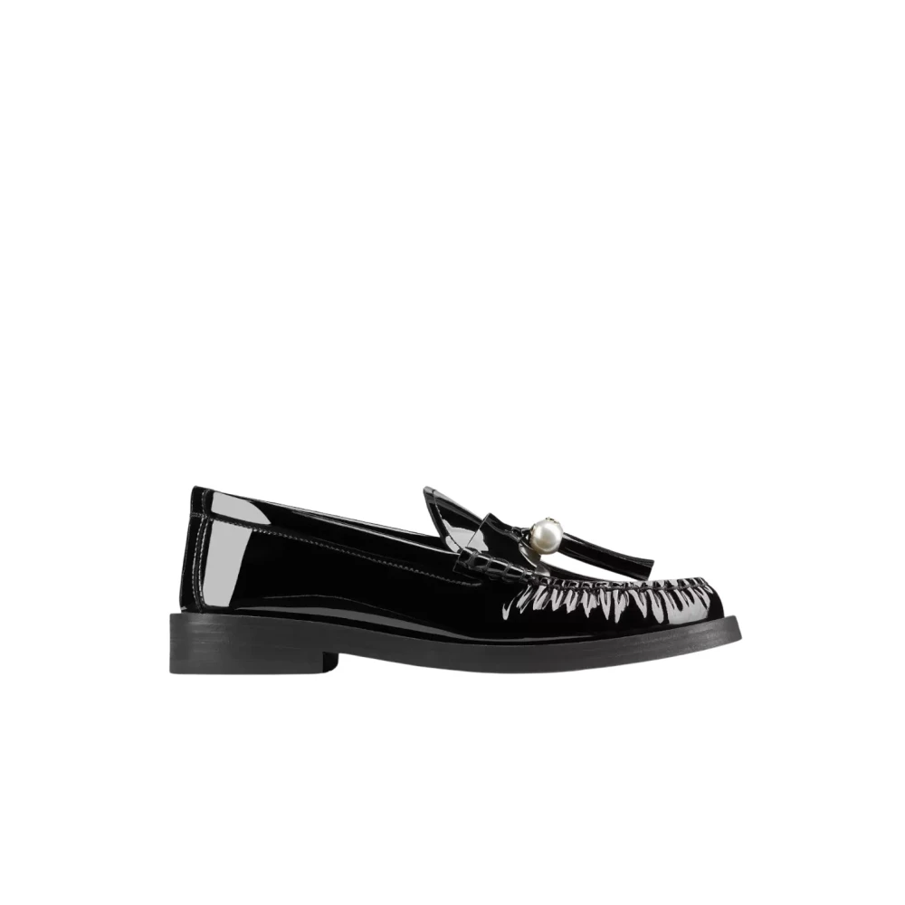 Jimmy Choo Svarta lackläder loafers med fransad pärladetalj Black, Dam