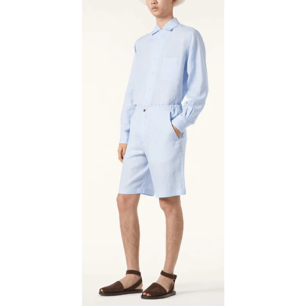 Loro Piana Lichtblauwe Linen André Overhemd Blue Heren