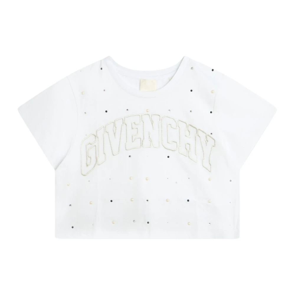 Givenchy Cropped T-shirt med pärlor White, Flicka