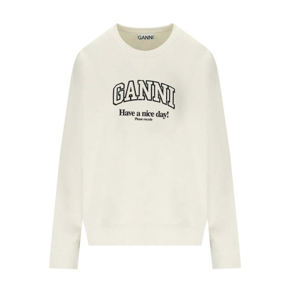 Ganni Geborsteld Katoen Logo Sweatshirt White Dames