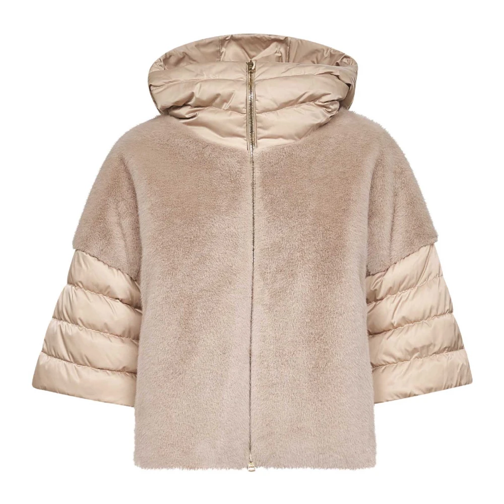 Herno Brun Beige Quiltad Päls Huva Kappa