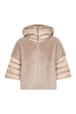 Beige Quiltad Päls Huva Kappa